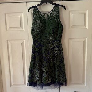 Anthropologie Green and Blue Floral Dress